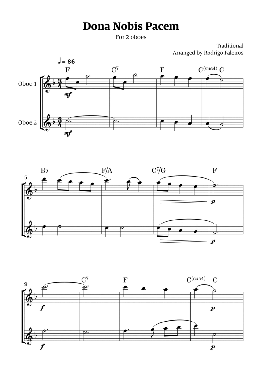 Dona Nobis Pacem - for 2 oboes (with chords) image number null