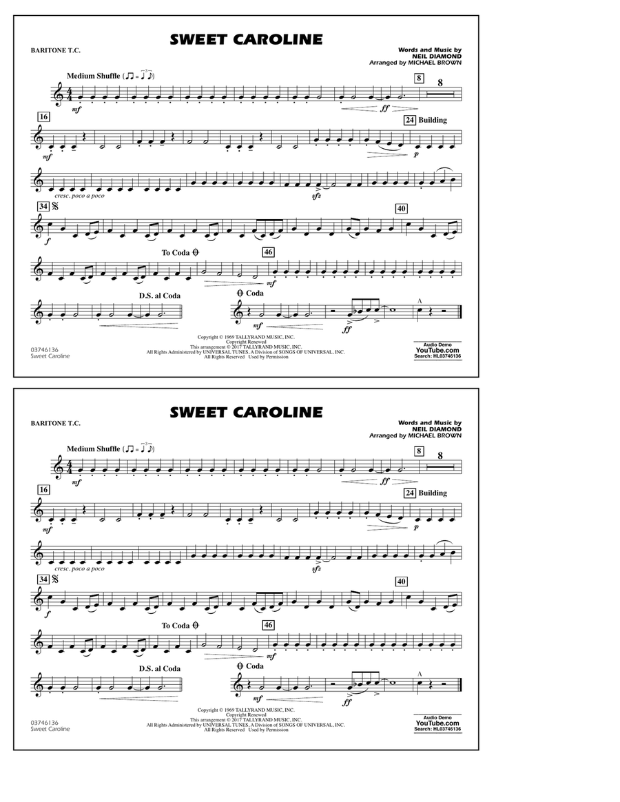 Sweet Caroline - Baritone T.C. Marching Band scores gallery preview page 1