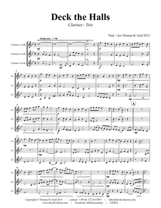 Deck the halls - Christmas Carol Polyphonic - Clarinet Trio