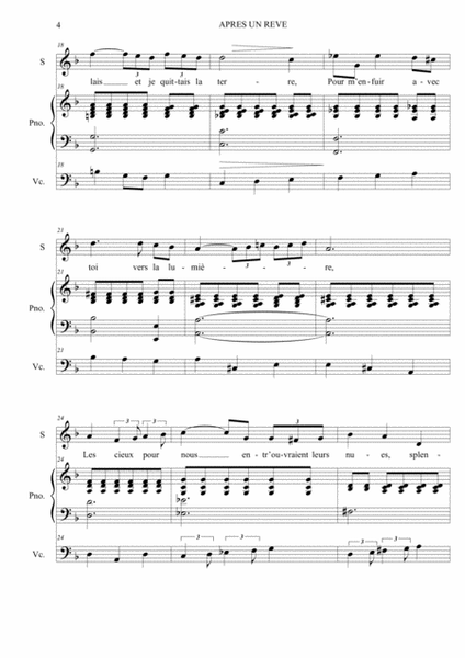 APRES UN REVE - Faure - Arr. for Soprano, Piano (and Cello ad libitum) image number null