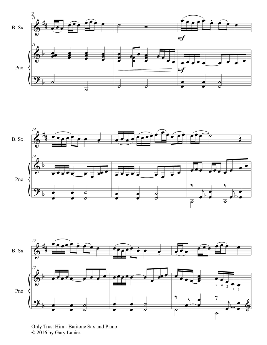 ONLY TRUST HIM (Duet – Baritone Sax & Piano with Parts) Woodwind Duet scores gallery preview page 3