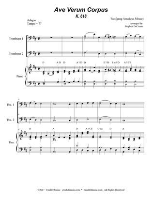 Ave Verum Corpus (Trombone Duet - Piano Accompaniment)