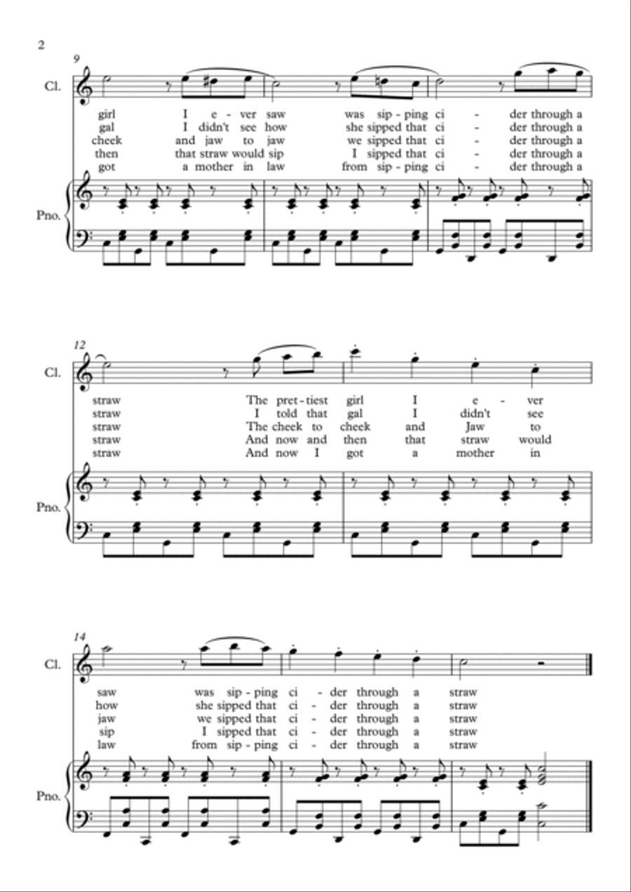 Sippin Cider Through a Straw - Clarinet Bb + Piano Accompaniment B-Flat Clarinet scores gallery preview page 2