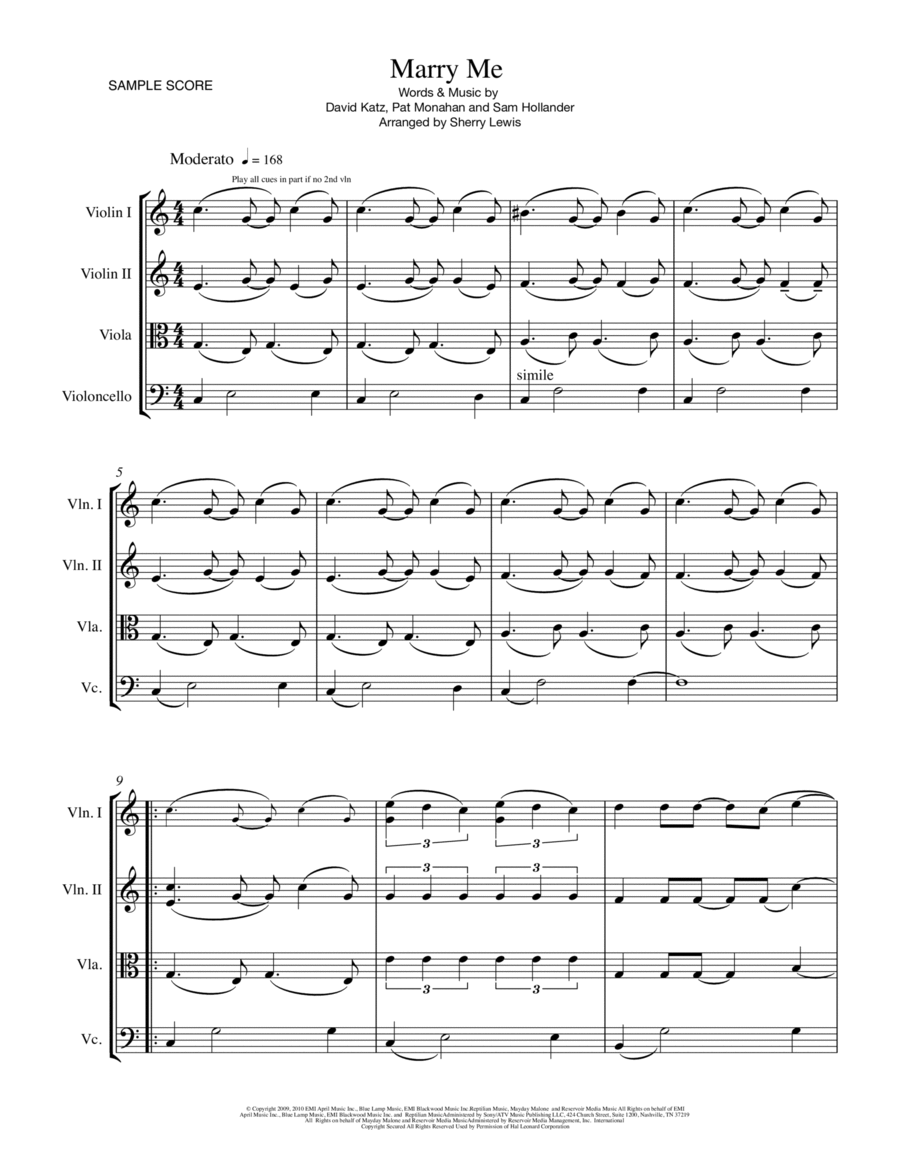 Marry Me String Quartet scores gallery preview page 1