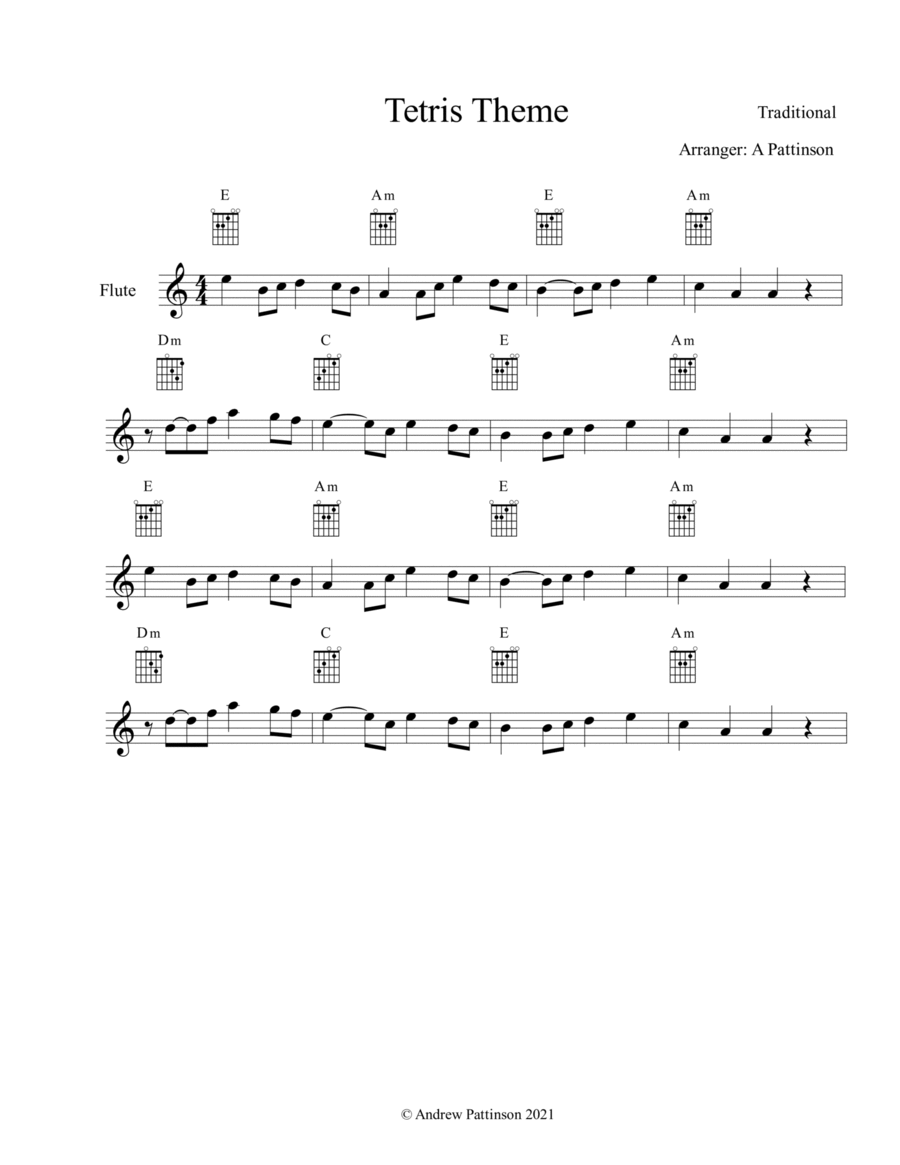 Tetris theme for Easy Flute Flute Solo scores gallery preview page 1