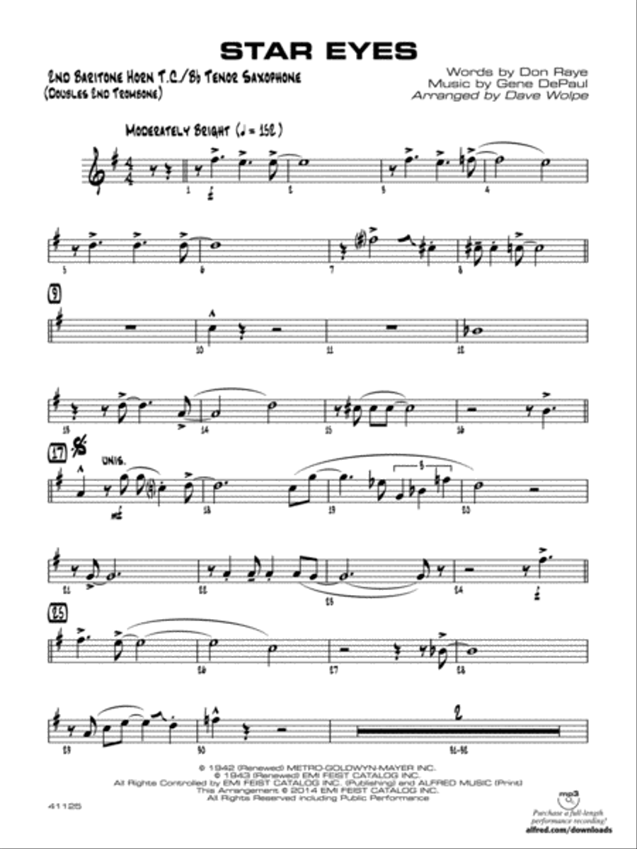 Star Eyes: 2nd Baritone T.C. Jazz Ensemble scores gallery preview page 1