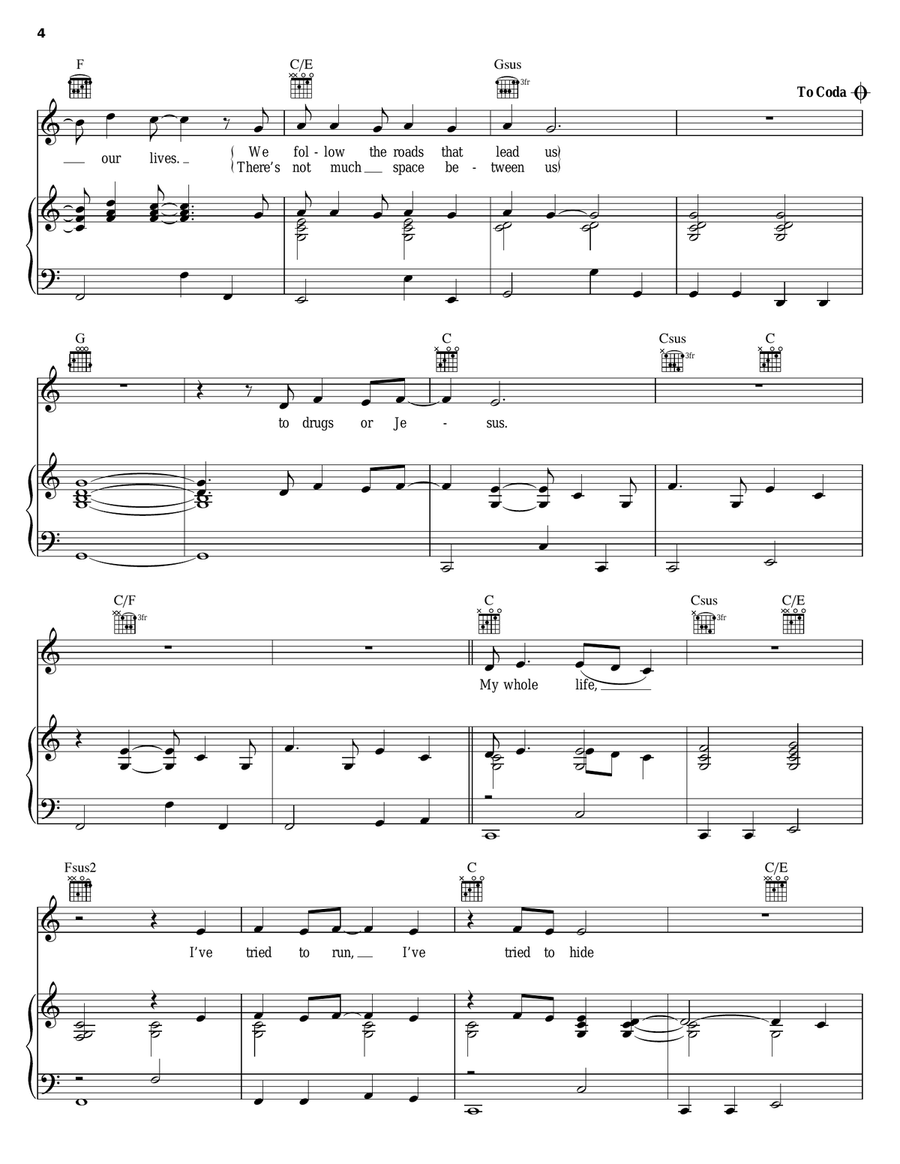 Drugs Or Jesus Piano, Vocal, Guitar scores gallery preview page 4
