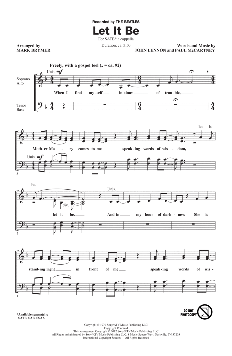 Let It Be (arr. Mark Brymer) 4-Part scores gallery preview page 1