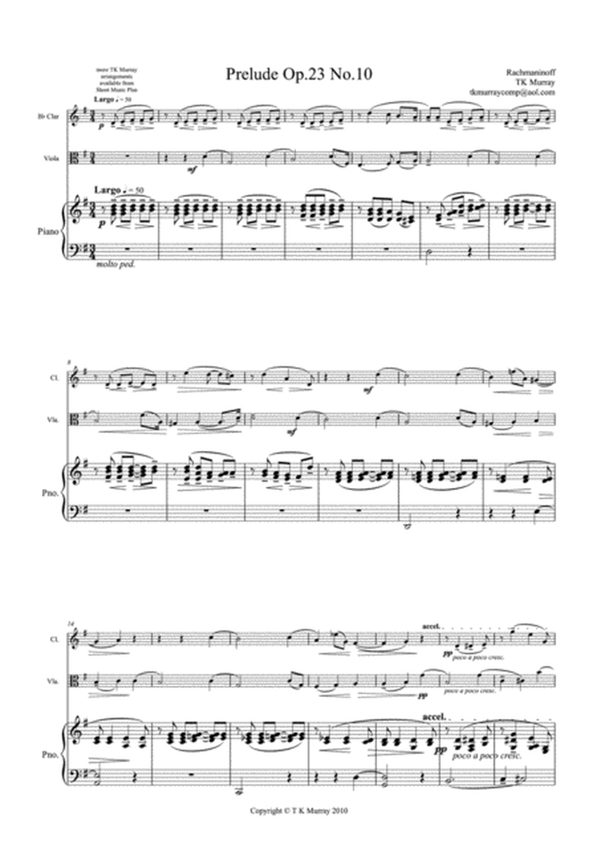 Rachmaninoff - Prelude Op23 No10 - Clarinet, Viola & Piano