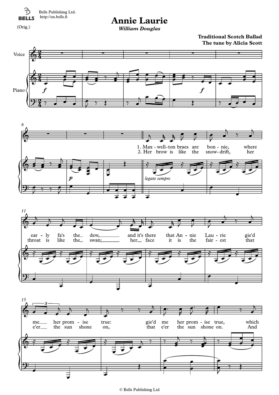 Annie Laurie (Solo song) (Original key. C Major)