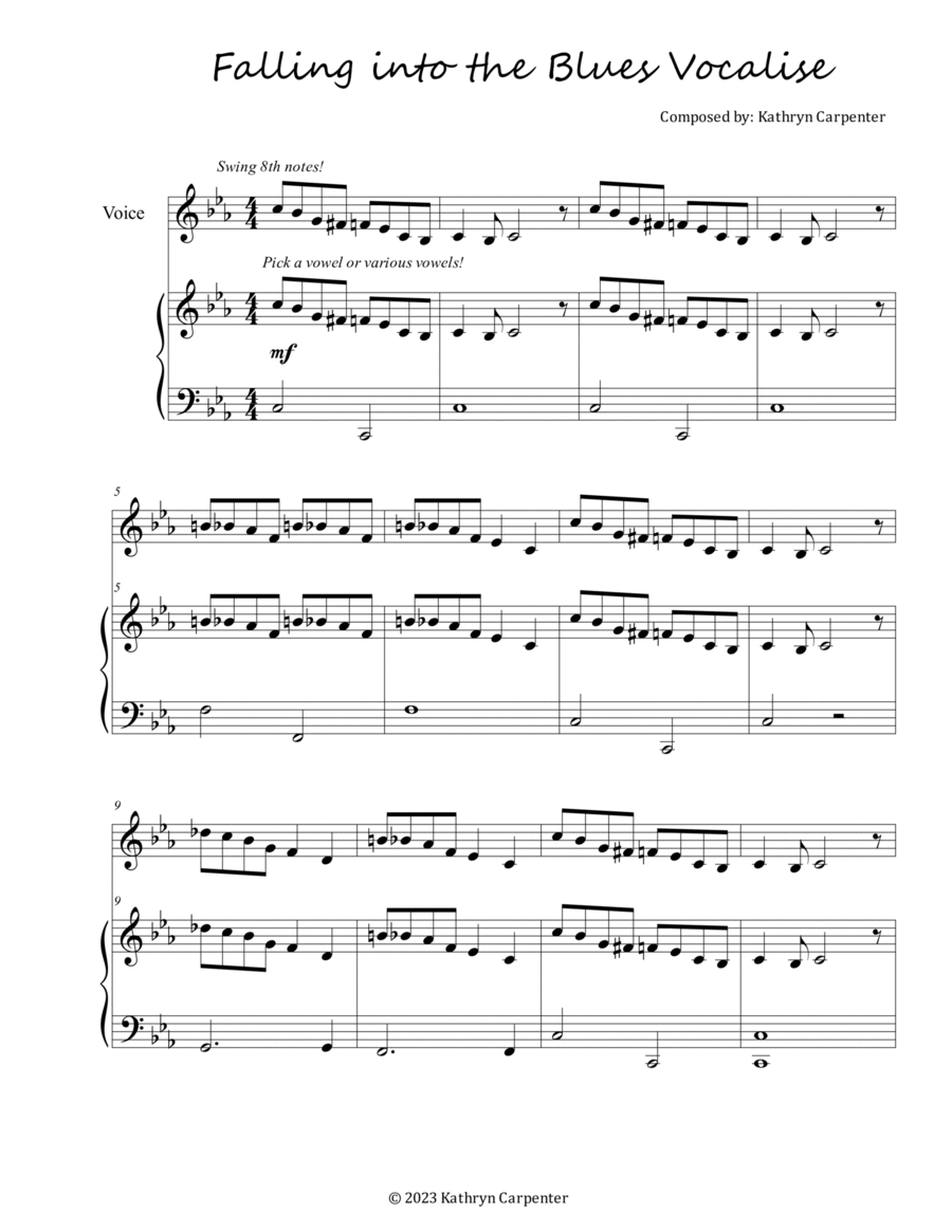 Falling into the Blues Vocalise Mezzo-Soprano Voice scores gallery preview page 1