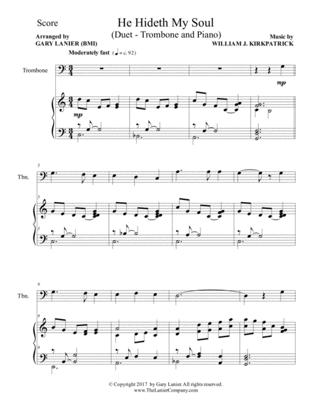 HE HIDETH MY SOUL (Duet - Trombone & Piano with Score/Part) image number null
