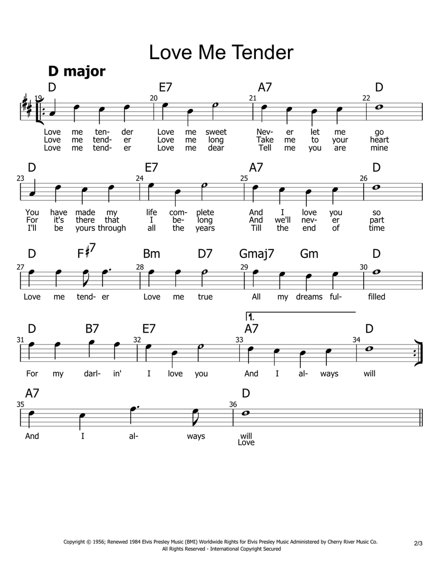 Love Me Tender Piano scores gallery preview page 2