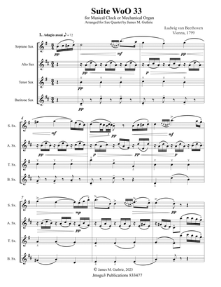Book cover for Beethoven: Suite WoO 33 for Saxophone Quartet - Score Only
