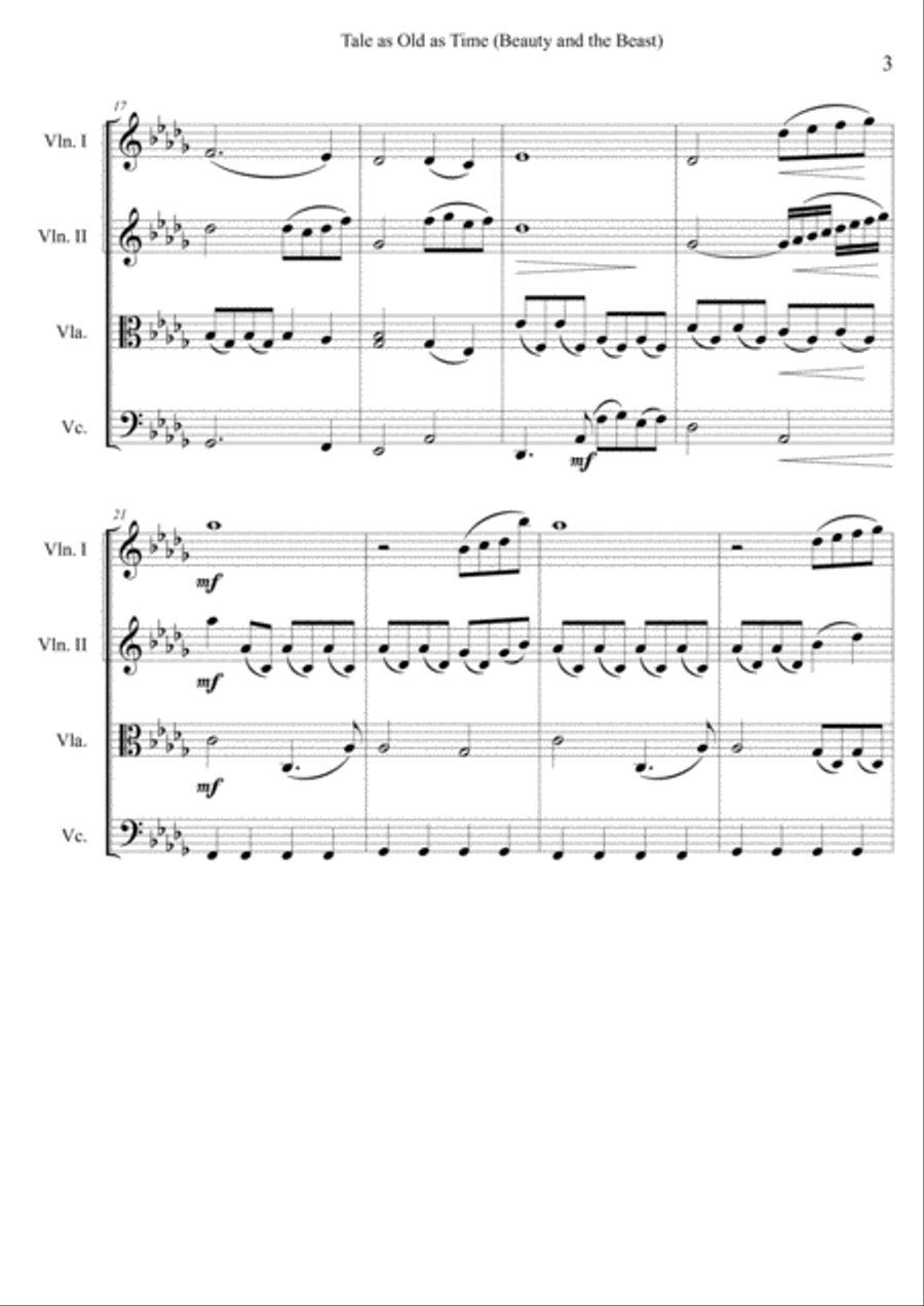Beauty And The Beast String Quartet scores gallery preview page 3