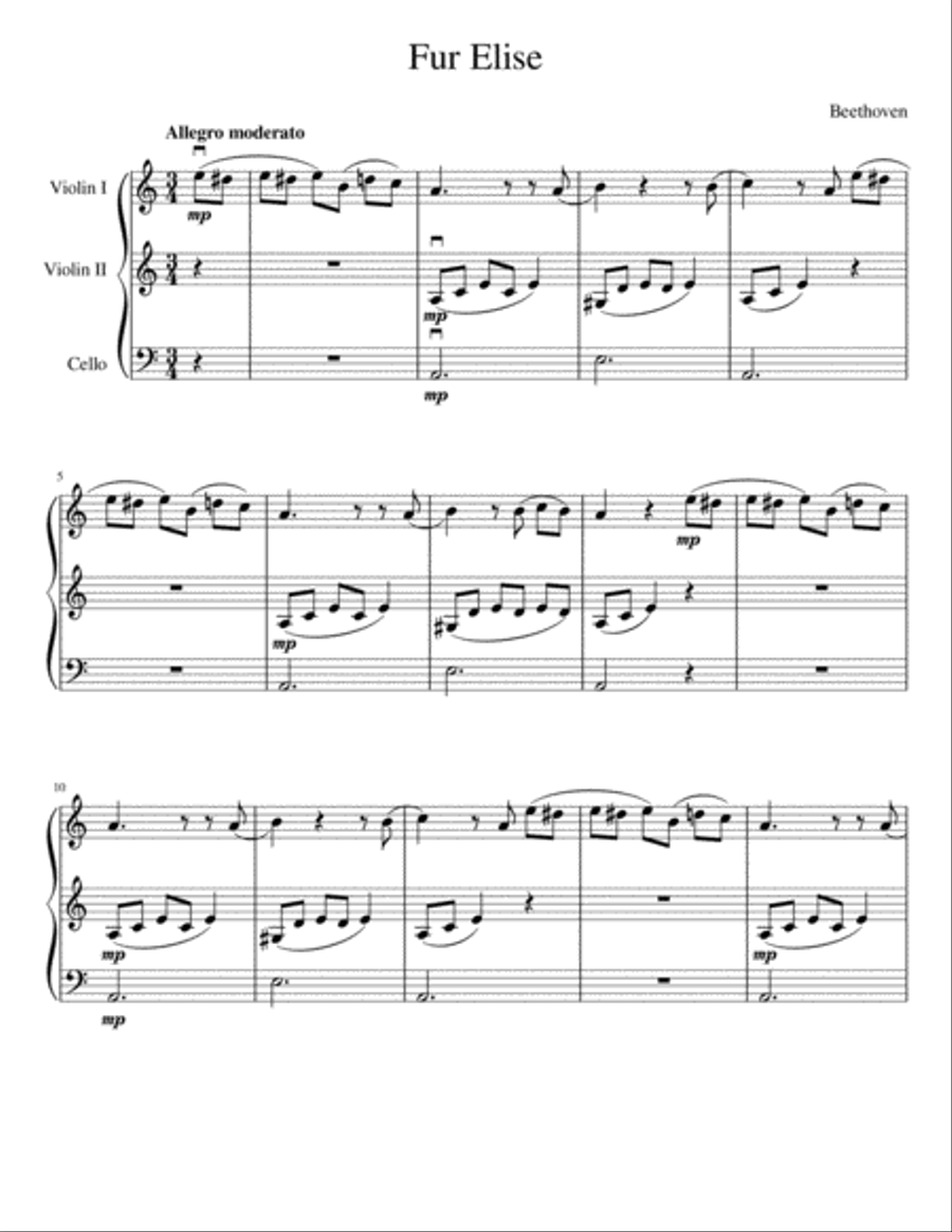 Theme from Für Elise (two violins and cello) String Trio scores gallery preview page 2
