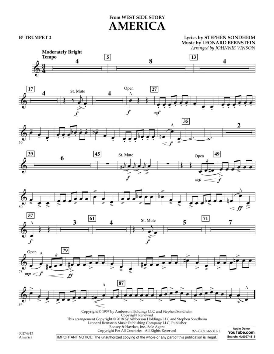 America (from West Side Story) (arr. Vinson) - Bb Trumpet 2