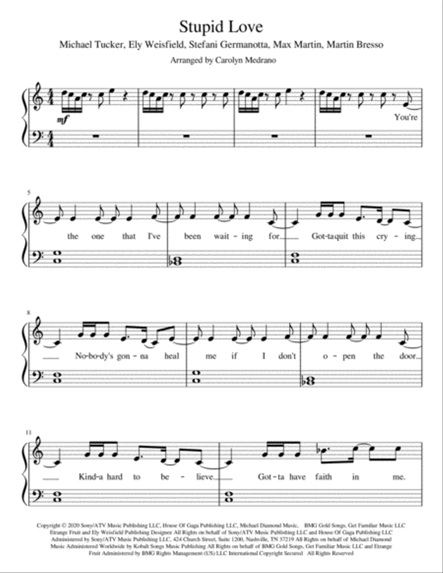 Stupid Love Stupid Love Piano Solo scores gallery preview page 1