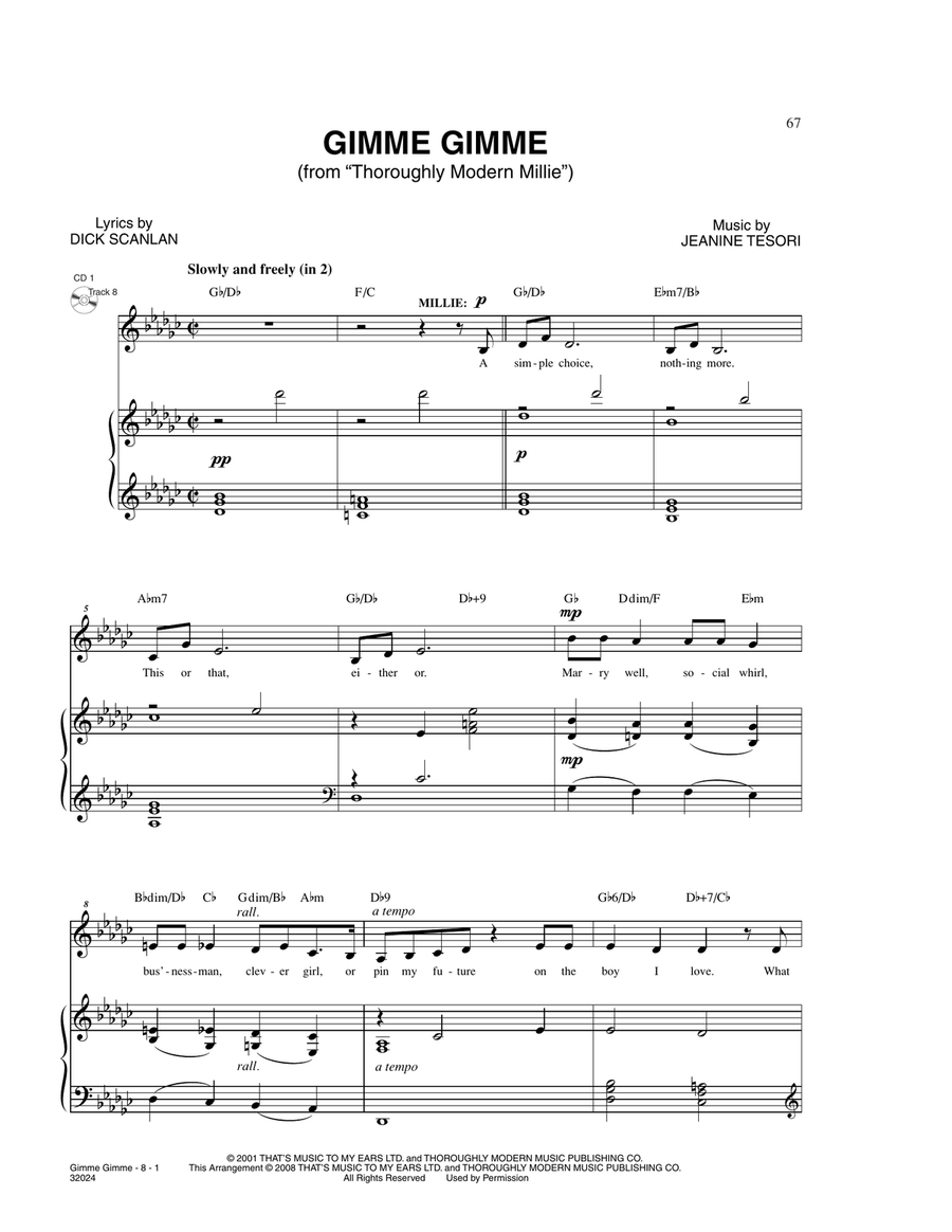 Gimme Gimme (from Thoroughly Modern Millie) Voice scores gallery preview page 1