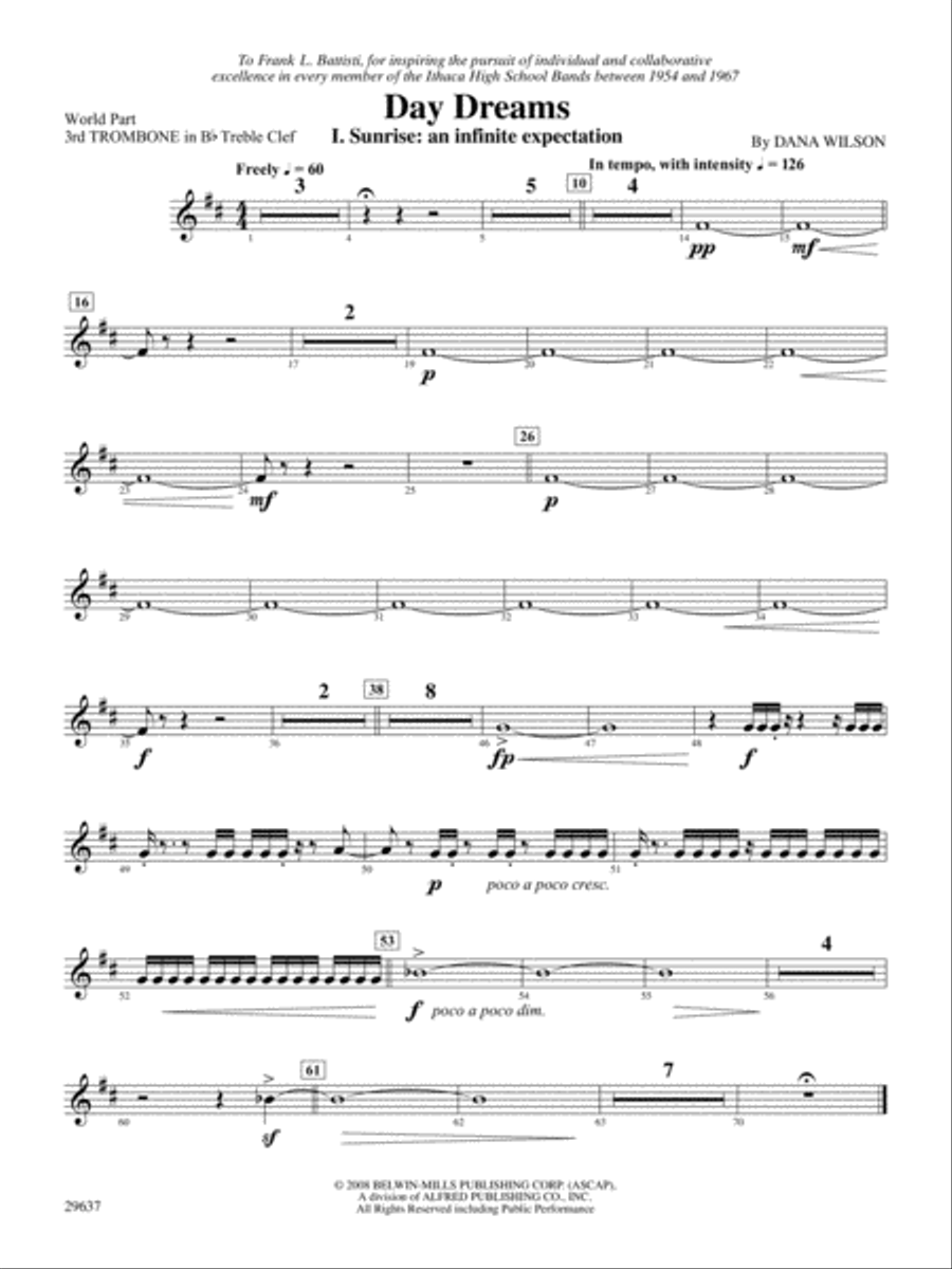 Day Dreams: (World Part) 3rd B-flat Trombone T.C. Concert Band scores gallery preview page 1