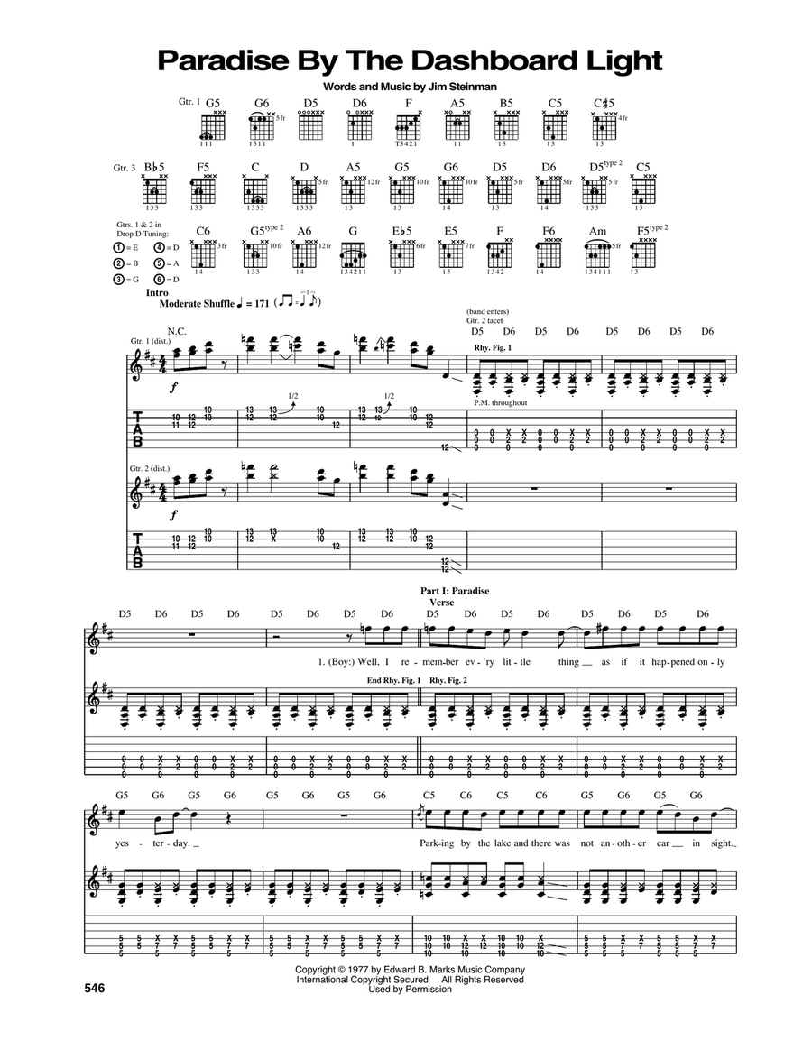 Paradise By The Dashboard Light Acoustic Guitar scores gallery preview page 1