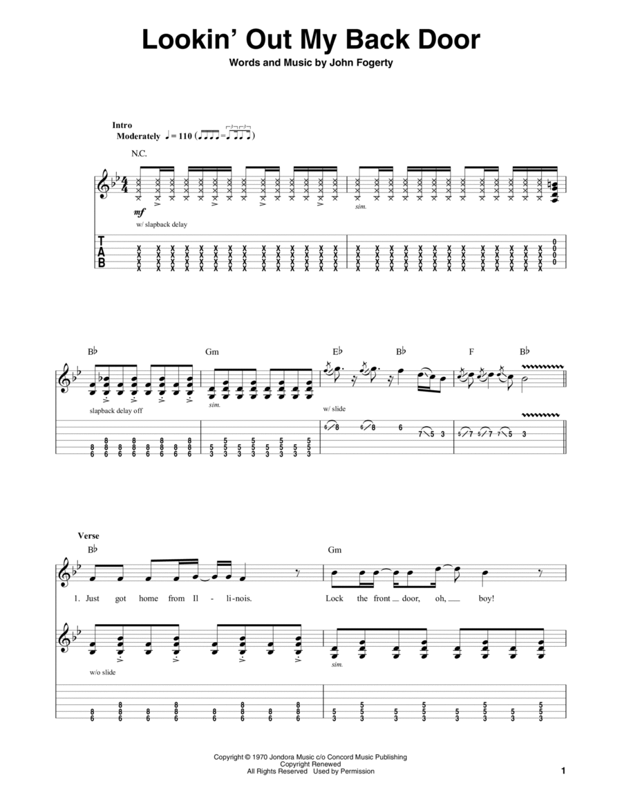 Lookin' Out My Back Door Electric Guitar scores gallery preview page 1