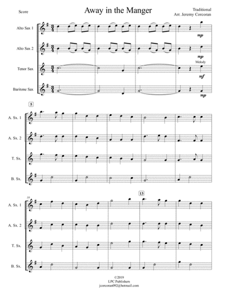 Away in the Manger for Saxophone Quartet (SATB or AATB) image number null
