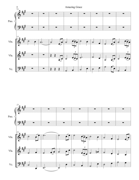 Amazing Grace for piano quartet (score and parts)