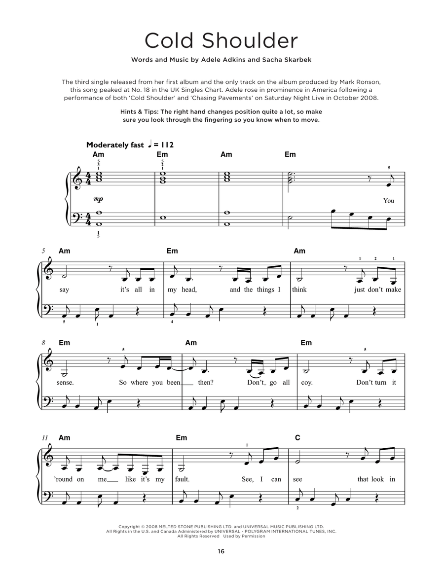Cold Shoulder Easy Piano scores gallery preview page 1