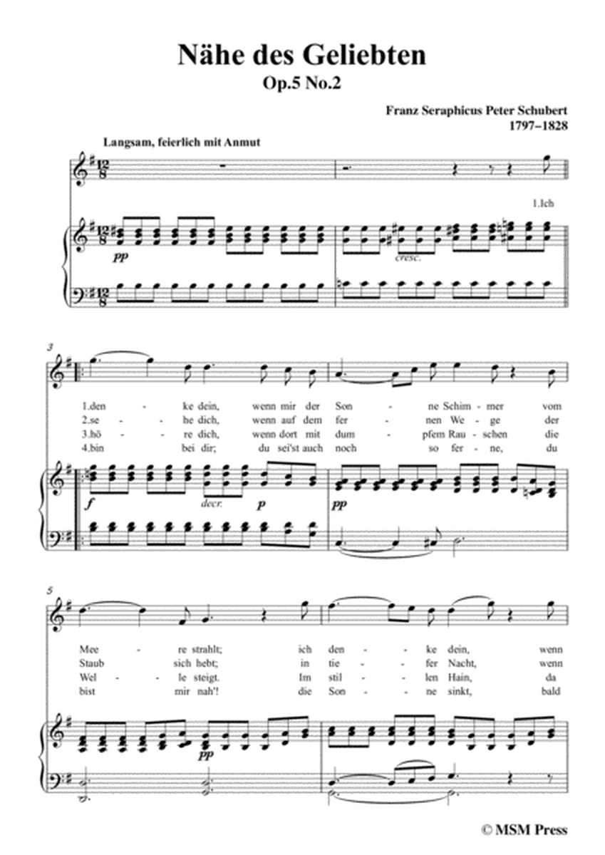 Schubert-Nähe des Geliebten,Op.5 No.2,in G Major,for Voice&Piano image number null