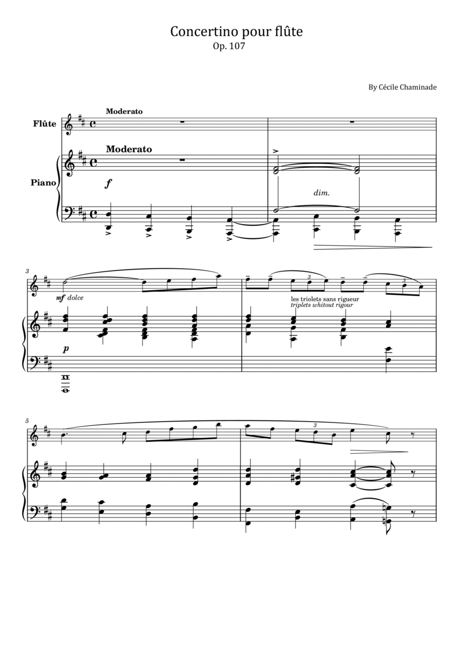Cecile Chaminade Concertino pour flute Op.107 For Piano and Flute Original