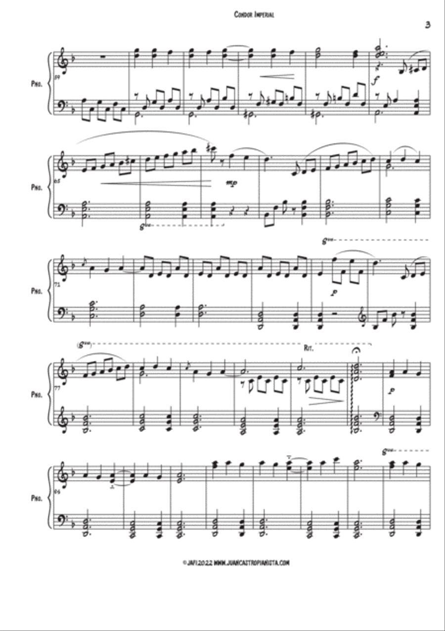 Cóndor Imperial - Piano solo - Juan Castro Pianista Piano Solo scores gallery preview page 3