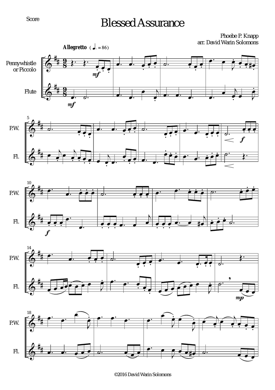 6 simple duets based on hymns, for penny whistle (or piccolo) and flute Woodwind Duet scores gallery preview page 2