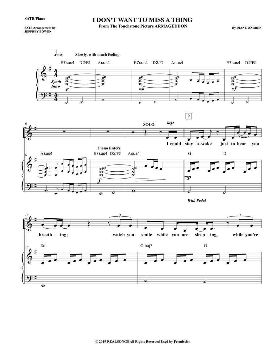 I Don't Want To Miss A Thing 4-Part scores gallery preview page 1
