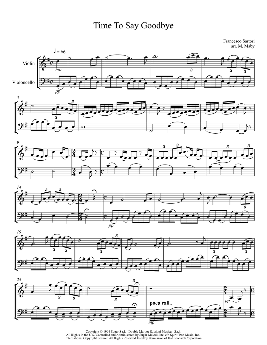 Time To Say Goodbye String Duet scores gallery preview page 1