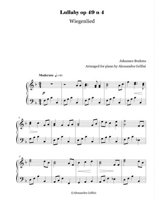Brahms Lullaby (Wiegenlied) op 49 n 4 - Easy piano solo