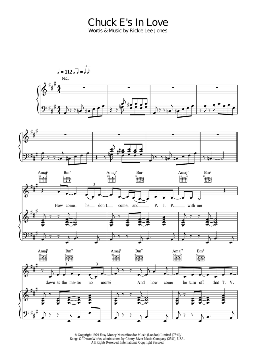 Chuck E's In Love Piano, Vocal, Guitar scores gallery preview page 1