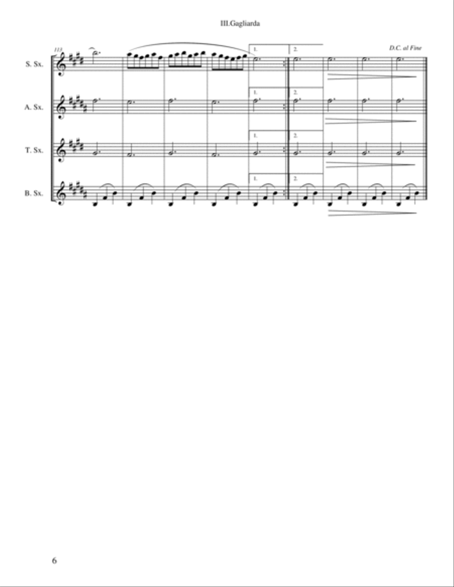 III.Gagliarda from Ancient Aries and Dances, Suite No. 1 Saxophone Quartet scores gallery preview page 6