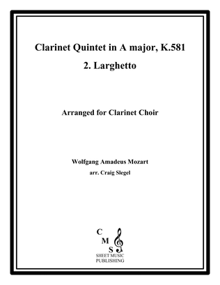 Book cover for Mozart Clarinet Quintet in A major, K.581, 2. Larghetto for Clarinet Choir