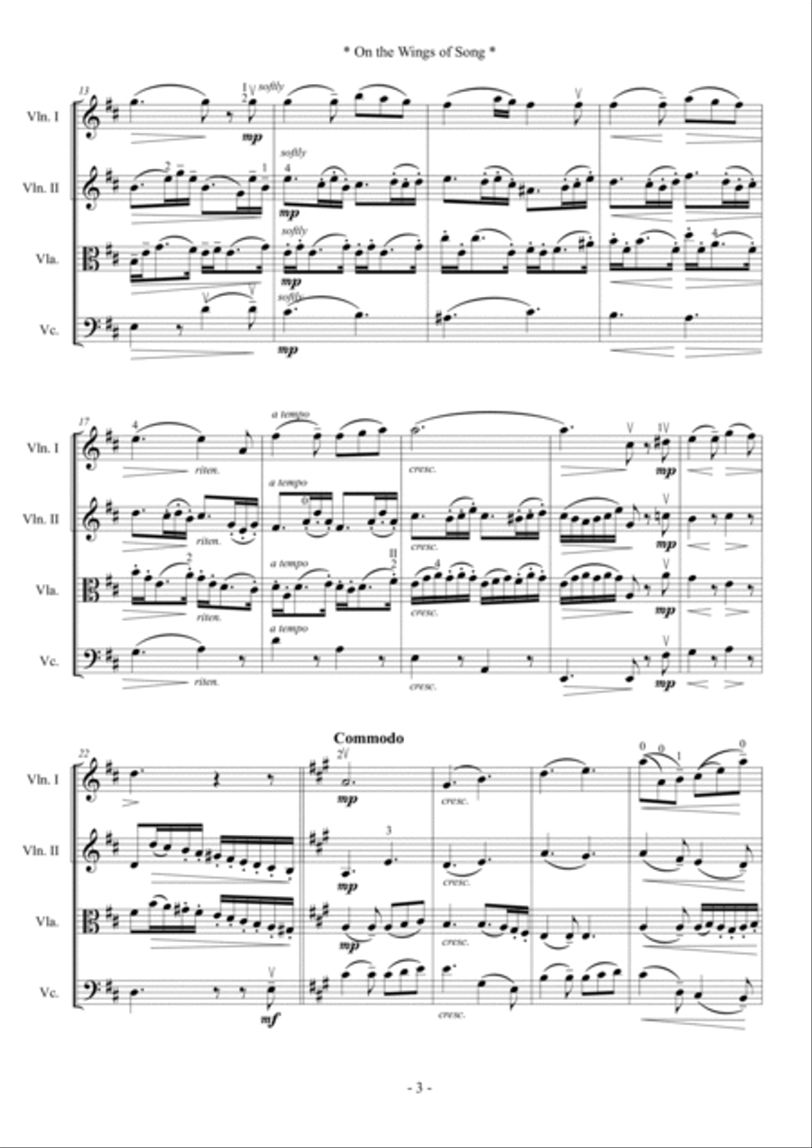 On Wings of Song (For String Quartet) String Quartet scores gallery preview page 3