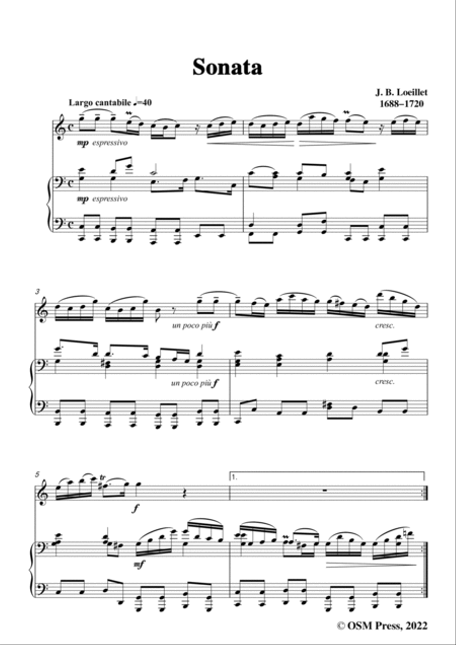J. B. Loeillet-Sonata,in C Major,for Oboe and Piano Piano scores gallery preview page 3