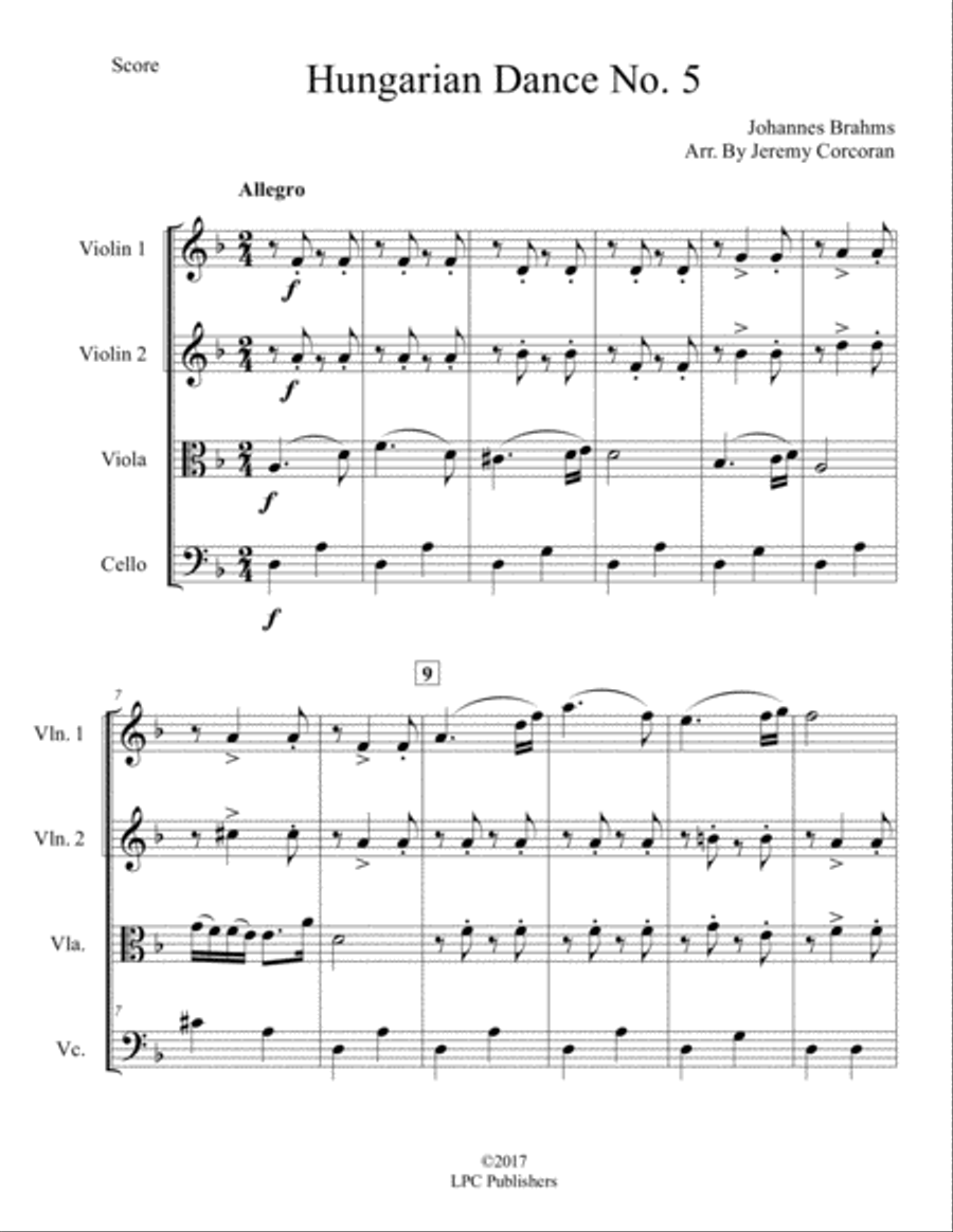 Hungarian Dance No. 5 for String Quartet String Quartet scores gallery preview page 2