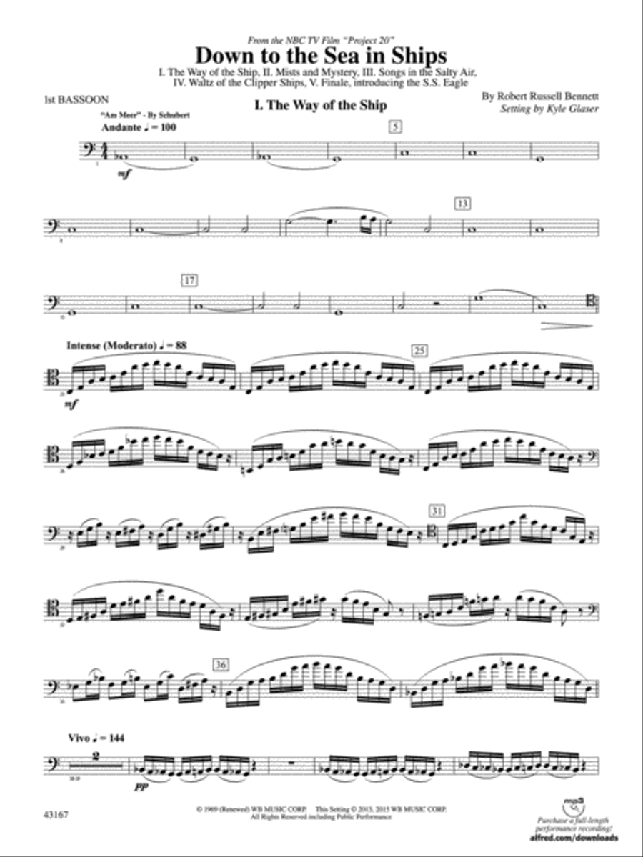 Down to the Sea in Ships (from the NBC TV Film Project 20): Bassoon Concert Band scores gallery preview page 1