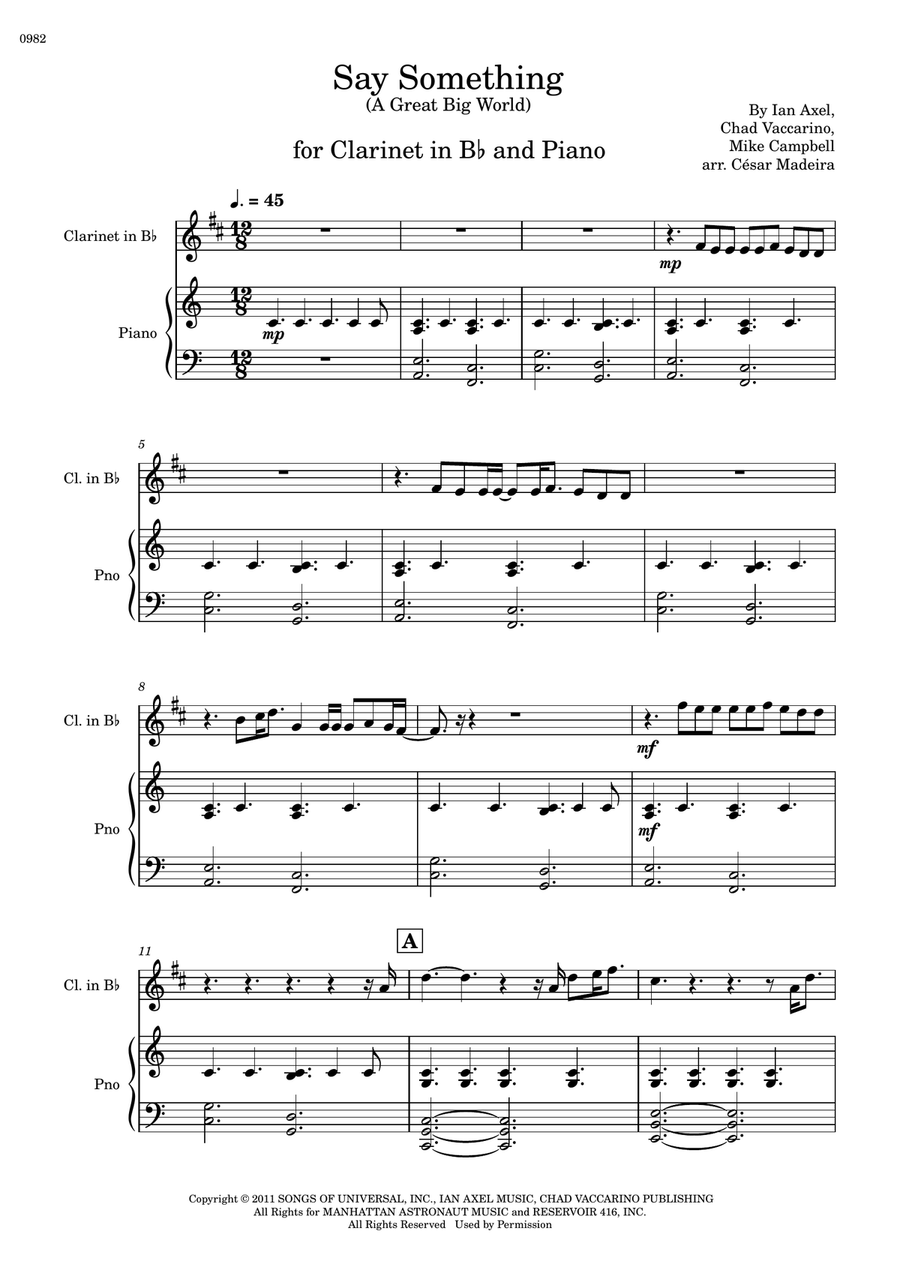 Say Something B-Flat Clarinet scores gallery preview page 2