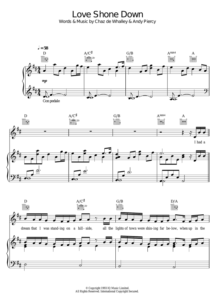 Love Shone Down Piano, Vocal scores gallery preview page 1