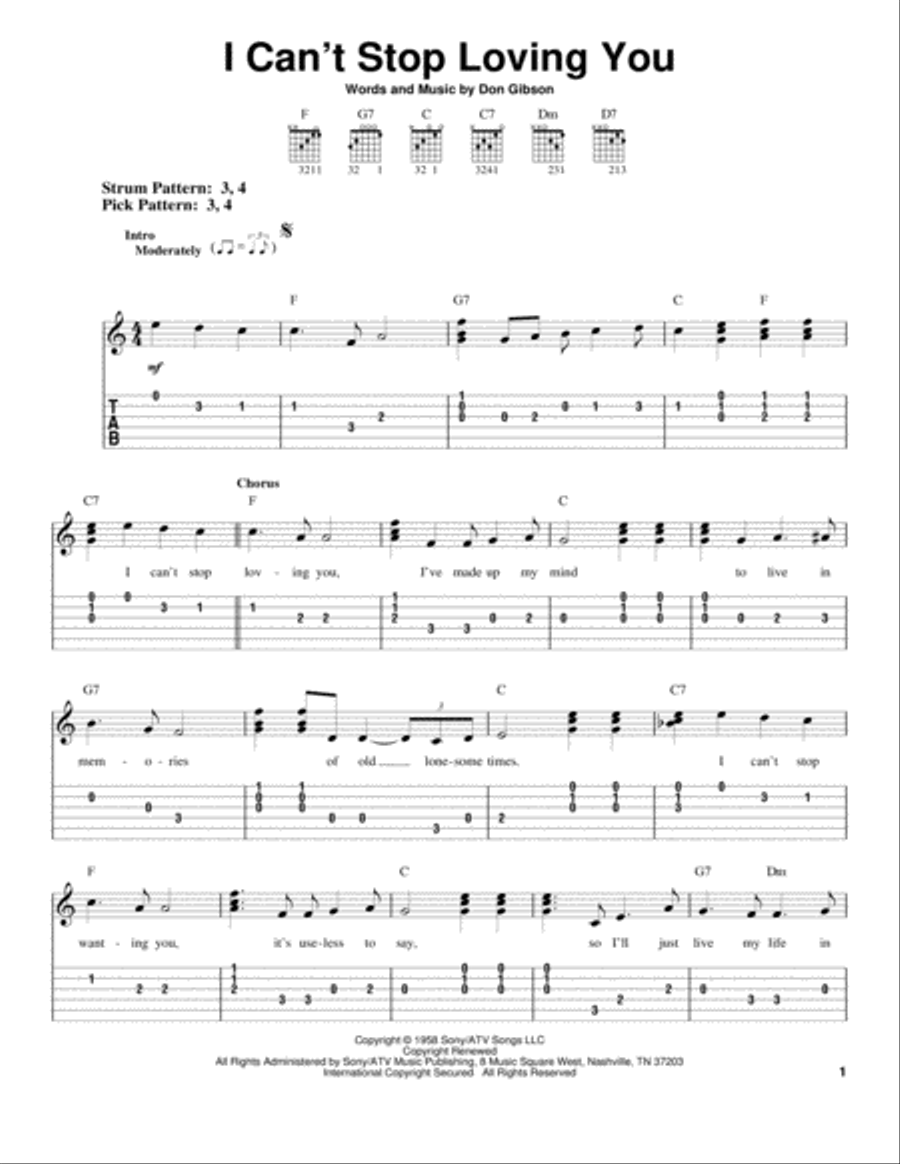 I Can't Stop Loving You Electric Guitar scores gallery preview page 1