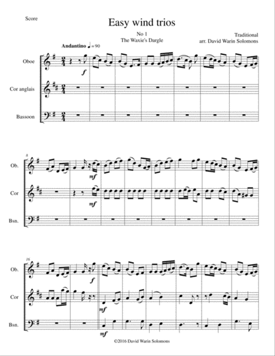 15 easy trios for double-reed trio (oboe, cor anglais, bassoon) Woodwind Trio scores gallery preview page 2