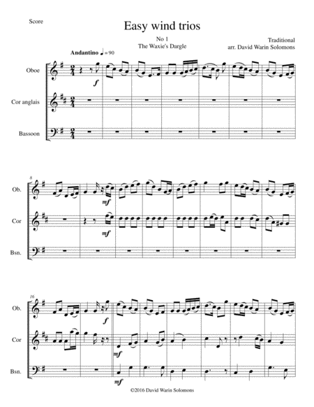 15 easy trios for double-reed trio (oboe, cor anglais, bassoon) image number null