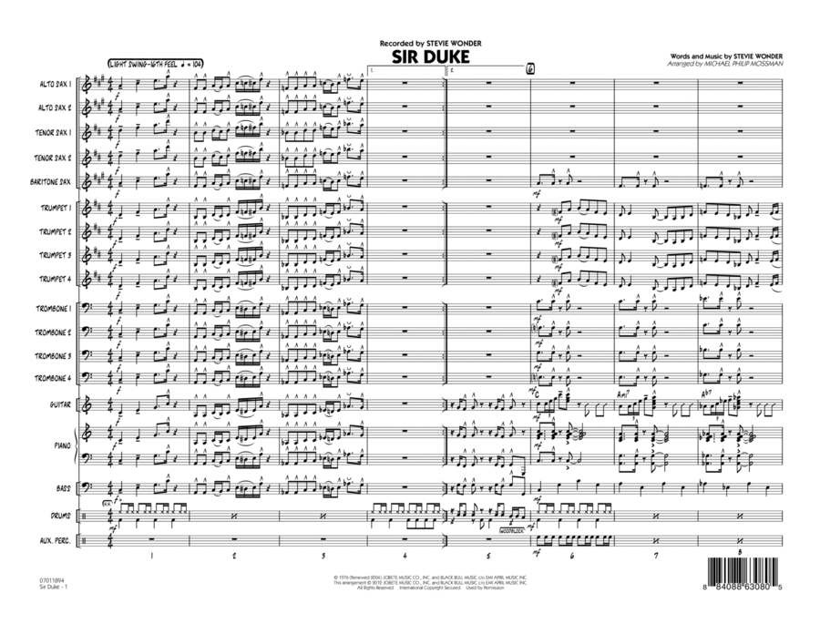 Sir Duke (arr. Michael Philip Mossman) - Conductor Score (Full Score) Jazz Ensemble scores gallery preview page 1