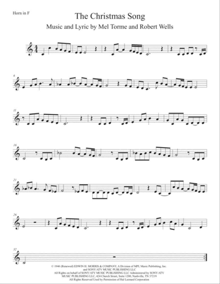 The Christmas Song (Chestnuts Roasting On An Open Fire) The Christmas Song (Chestnuts Roasting On An Open Fire) Horn Solo scores gallery preview page 1